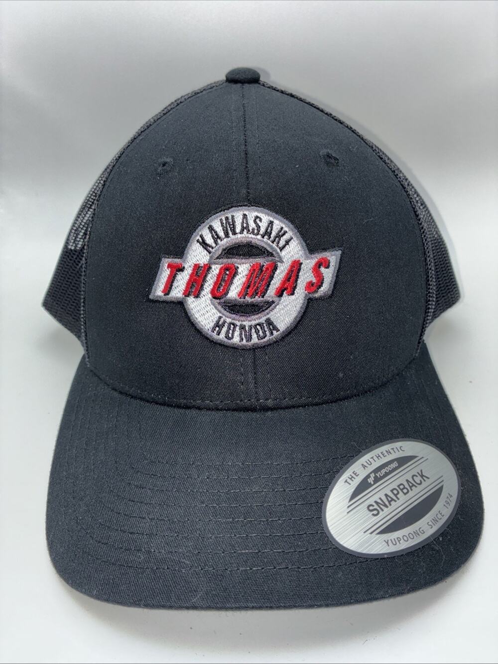 Yupoong Black Red Embroidered Trucker Hat SnapBack Kawasaki Honda “Thomas”